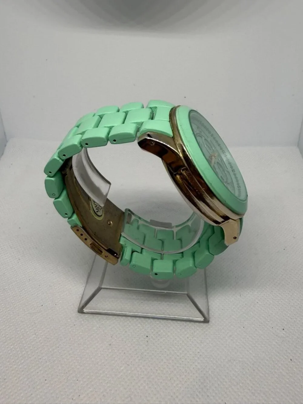 Geneva 6839J-Teal-Gold Unisex Boyfriend Chrono Style Link Watch Teal-Gold